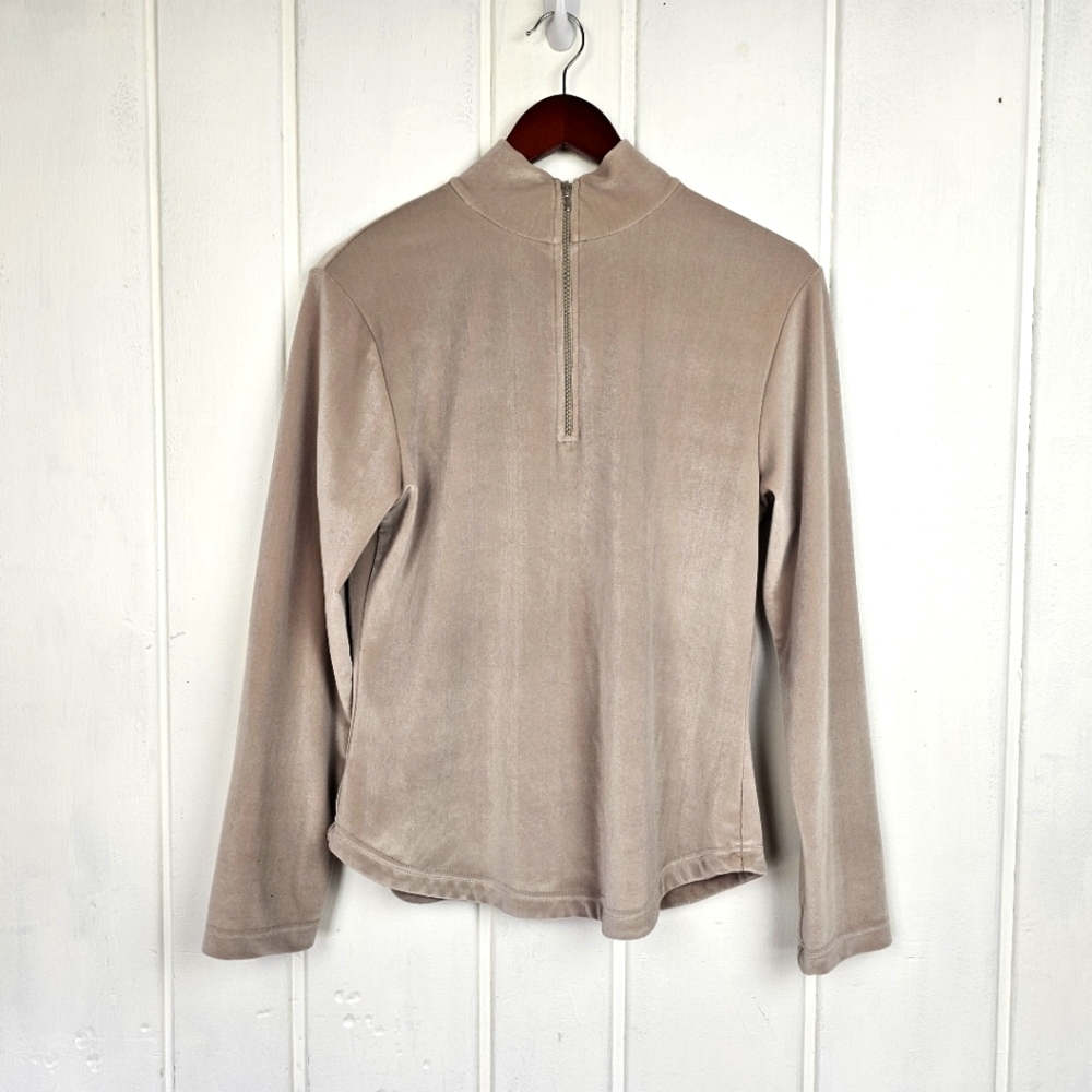 Vintage Obermeyer Tan Buttery Soft Velour 1/2 Zip Popover Jacket Women's Medium